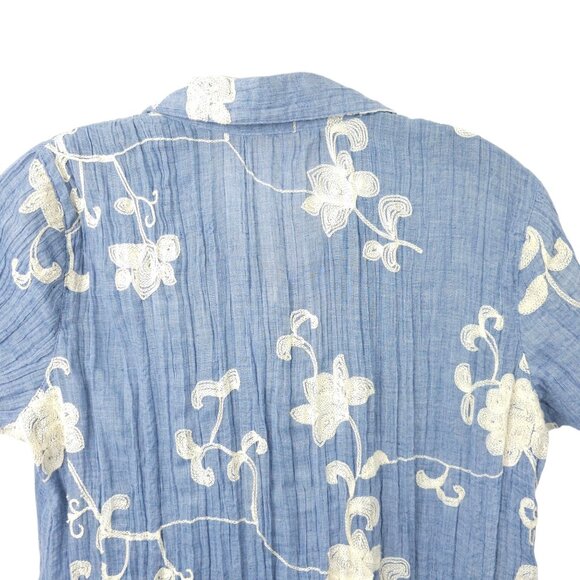 Soft Surroundings Pleated Floral Top Womens XS Embroidered Cotton Blend Chambray - Picture 13 of 16